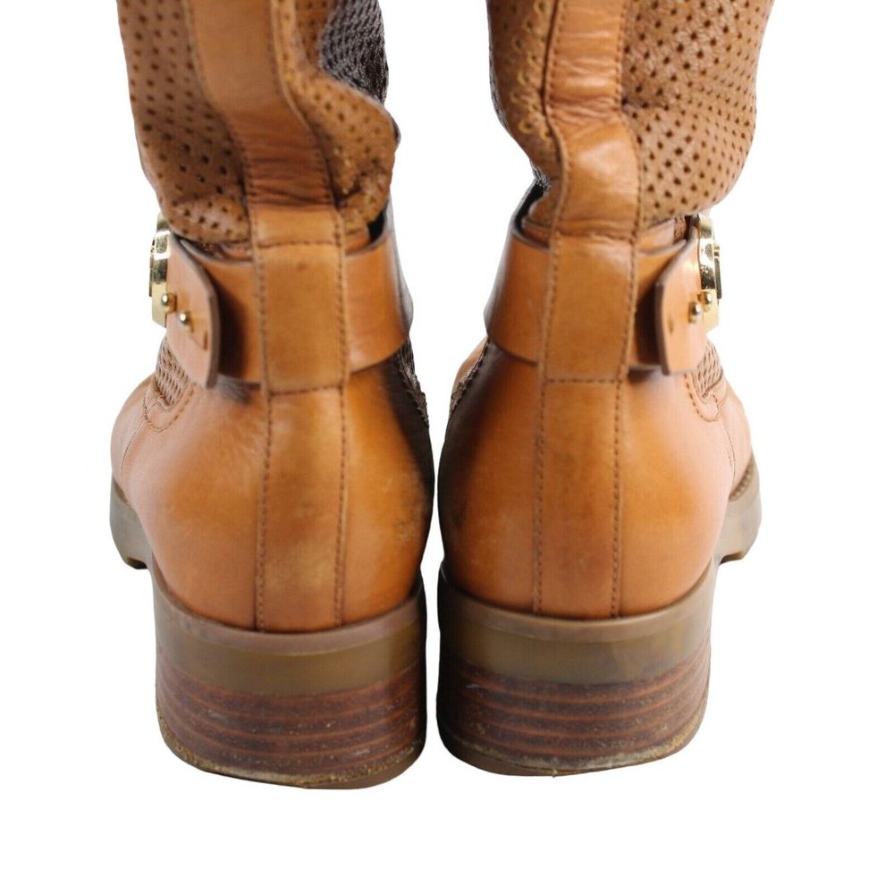Michael Kors Womens Sz 7.5 Daria Luggage MK Logo Perforated Brown Leather Boots - Picture 7 of 10
